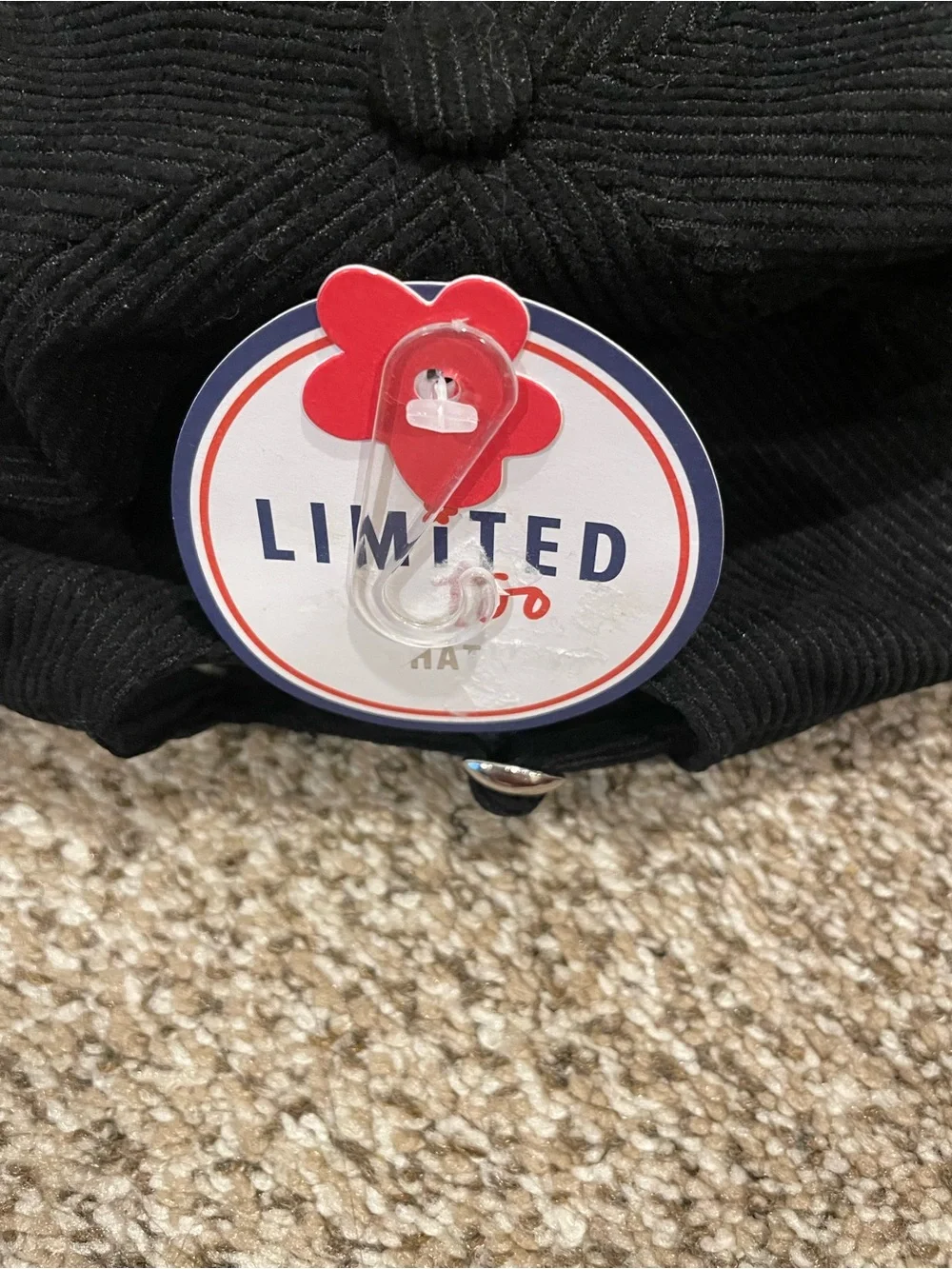 The Limited Black Corduroy Baseball Cap with Red and Navy Patch